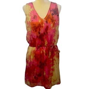 Vivienne  Tam  water color pink/beige poly sleeveless dress. Tie waist. Size M.